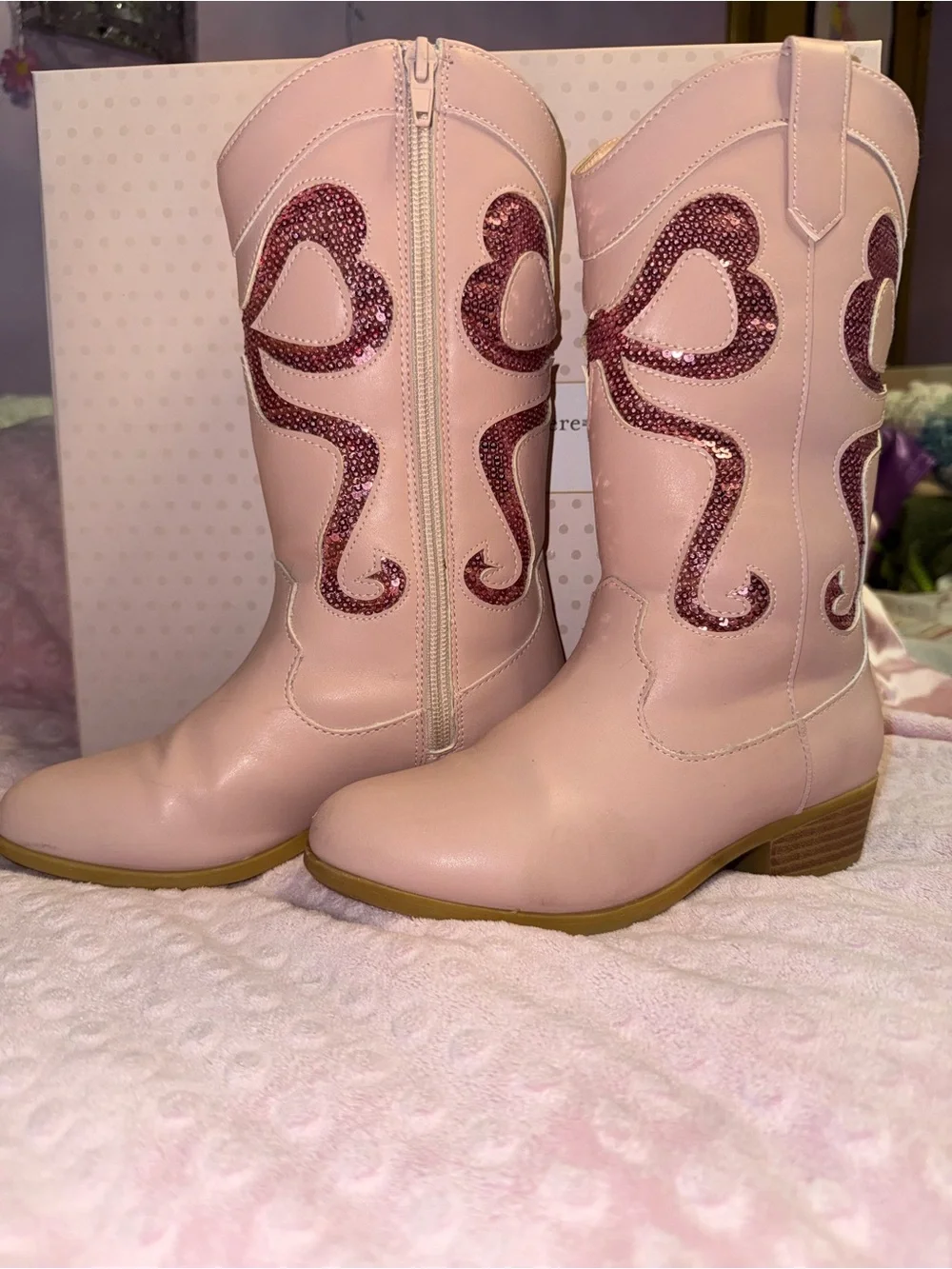 Cupcakes & Cashmere Blush Pink Western Zip Boots with Sequin Swirl Size 2